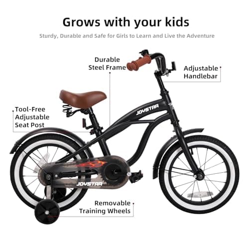 JOYSTAR 12 14 16 Inch Kids Cruiser Bike for Ages 2-7 Years Old Girls & Boys, Children's Bicycle with Training Wheels, Coaster Brake, Fenders & Adjustable Seat