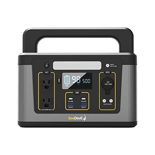 SeeDevil Portable Power Station 500W, 560Wh Lithium Battery, 110V/500W Pure Sine Wave AC Outlet, Solar Generator (Solar Panel Not Included) Great for Camping, Emergency Power, Off-Grid, Outdoor use
