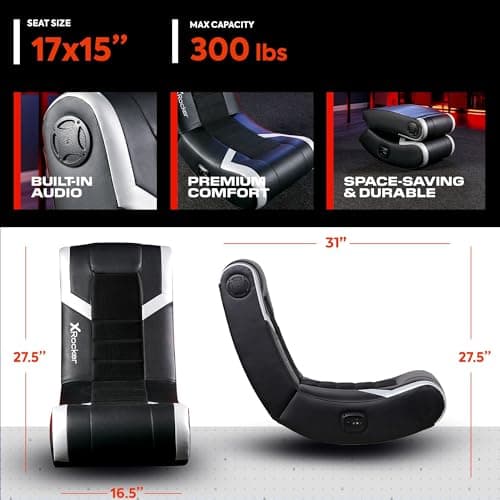 X Rocker Video Gaming Floor Rocker Chair, Built-in Audio, Back to School, Foldable, for Gamers, Bedroom, or Game Room for Boys, Girls, Teens 5-17