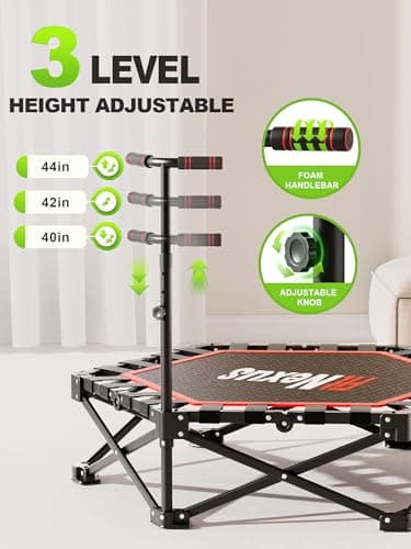 42" Foldable Mini Trampoline- 450lb Capacity Fitness Rebounder w/3-Level Adjustable T-Bar, Adults Workout Trampoline, Non-Slip Pad | Foldable Design for Home/Gym