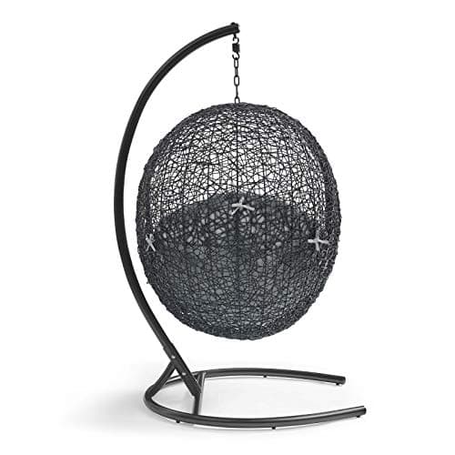 Modway EEI-739-GRY-SET Encase Wicker Rattan Outdoor Patio Porch Lounge Egg, Swing Chair with Stand, Gray