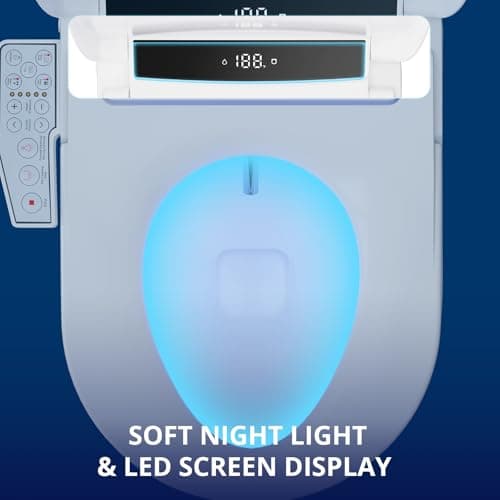 Electric Smart Bidet Toilet Seat Elongated with 4 Water Modes, Heated Toilet Seat with Instant Warm Water and Warm Dryer, Night Light, Slow Close Lid, LED Display, Side Arm Control (Round)