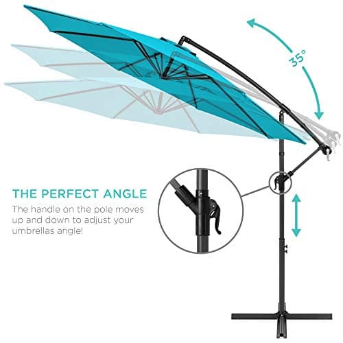 Best Choice Products 10ft Offset Hanging Market Patio Umbrella w/Easy Tilt Adjustment, Polyester Shade, 8 Ribs for Backyard, Poolside, Lawn and Garden
