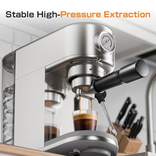 Espresso Machine Upgrade, 20 Bar Compact Espresso Coffee Machine with Milk Frother, Stainless Steel Coffee Maker with 44oz Removable Water Tank & Fast Heat System for Cappuccino, Latte