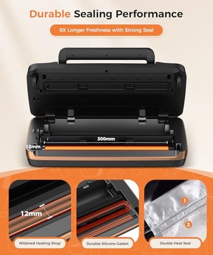 95kpa Vacuum Sealer Machine,Commercial Full Automatic Food Sealer,10-in-1 Sealing System with Double Heat Seal,Bags Storage, Easy-Lock Handle,Build-in Cutter,1 Bag Rolls and 10 pcs Pre-cut Bags