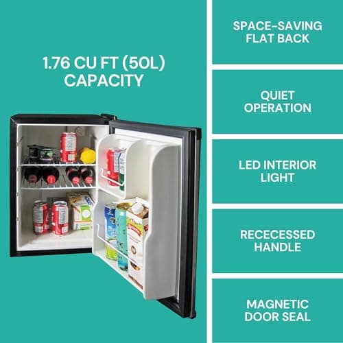 Koolatron 12V / 110V Refrigerator - Mini Fridge With Freezer For Trucks, Cool Storage For Kitchen, Bedroom, Office, Dorms, Compact Free Standing, Neveras Pequeñpara, 1.76 Cubic Feet Capacity, White
