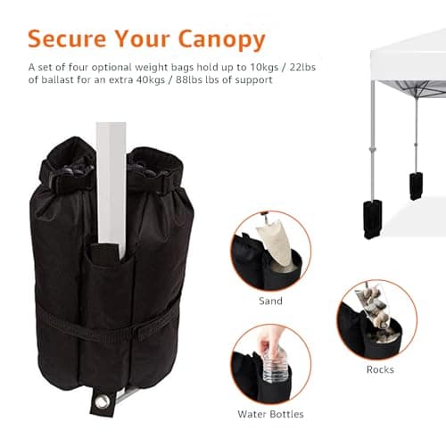 Amazon Basics Outdoor Pop Up 10 x 10 Canopy Tent for Events, Portable with Easy Setup, Includes Wheeled Carry Bag, 8 Pegs, 4 Ropes, 4 Weighted Bags, White