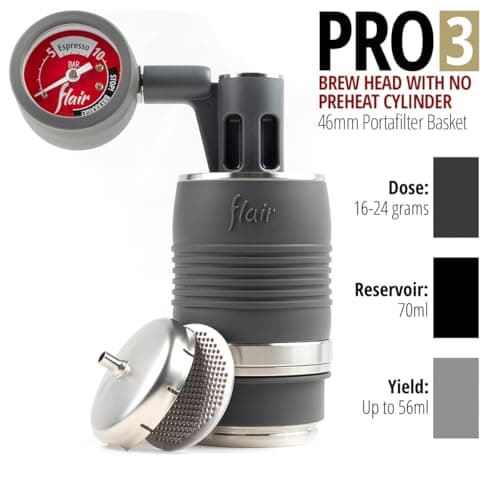 Flair UPDATED PRO 3 (Black) - All manual lever espresso maker with a stainless steel brew head, pressure gauge, and a shot mirror