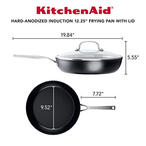 KitchenAid Hard Anodized Induction Nonstick Frying Pan Set With Tempered Lids, 4-Piece - 10 & 12 Inch – Durable, Even Heating, Oven Safe to 500°F, Dishwasher Safe, Easy-Clean