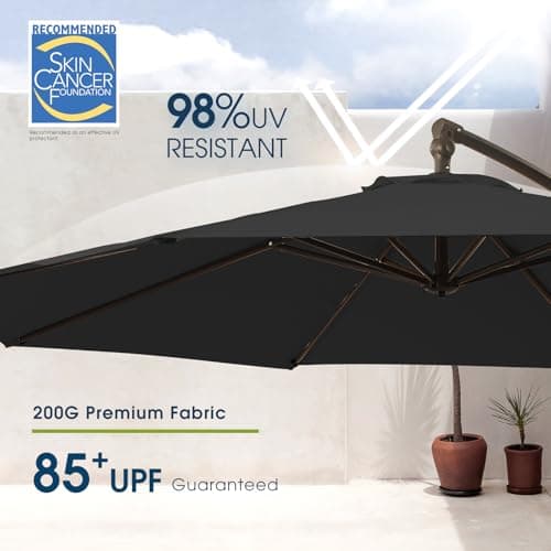 wikiwiki 10ft Patio Umbrellas Offset Outdoor Umbrella Cantilever Hanging Umbrellas w/Infinite Tilt, Fade Resistant Waterproof RECYCLED FABRIC Canopy & Cross Base, for Yard, Garden & Deck, Carbon