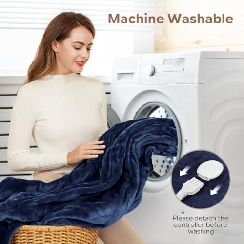 Electric Heated Blanket Queen Size 84" x 90" | 6 Heating Levels & 8h Auto Timer | Full Body Fast Heating and Ultra Soft Flannel, Machine Washable Bed Sofa Home Office Use, Blue