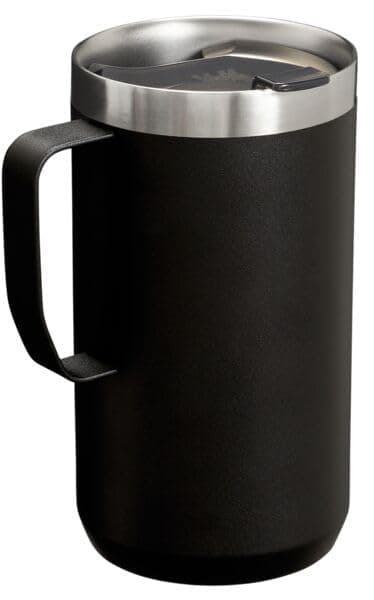 Stanley Stay-Hot Camp Mug 24 oz | Press Fit Drink Through Lid | Cup for Coffee, Tea and Drinks | Insulated Stainless Steel Coffee Mug | BPA-Free | Black 2.0