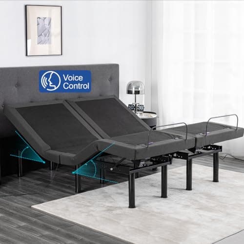Split King Adjustable Bed Frame with Mattress, 14 Inch Grey Gel Memory Foam Medium-Firm Mattress in Box, Updated Adjustable Bed Base with Thickened Form Frame, Massage, Wireless Remote Smart Bed
