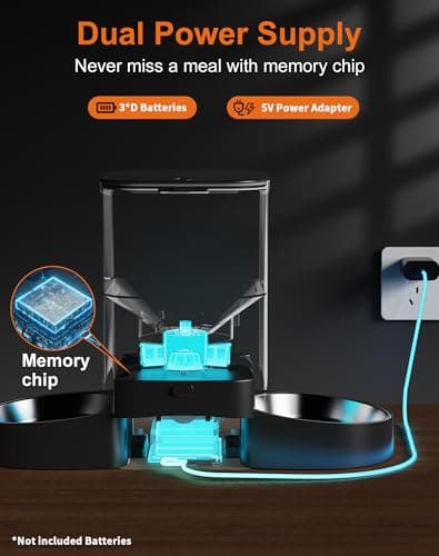 HoneyGuaridan Automatic Cat Feeder for Two Cats, 5G WiFi Smart Feed Pet Feeder with Stainless Steel Bowl,APP Control Dispenser, Dual Power Supply,Desiccant Bag,10s Meal Call Black