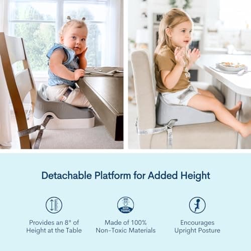 Upseat Boost Ergonomic Toddler Booster Seat for Dining Table, Developed with Physical Therapists to Encourage Posture, 3-Point Harness, Easy to Wipe Clean, and Lightweight Gray