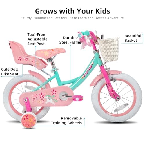 JOYSTAR Unicorn Kids Bike for Girls Ages 2-9 Years Old, 12 14 16 18 Inch Kids Bike with Training Wheels, Doll Seat, Streamers and Basket, Toddler Girls Bike, Multiple Colors