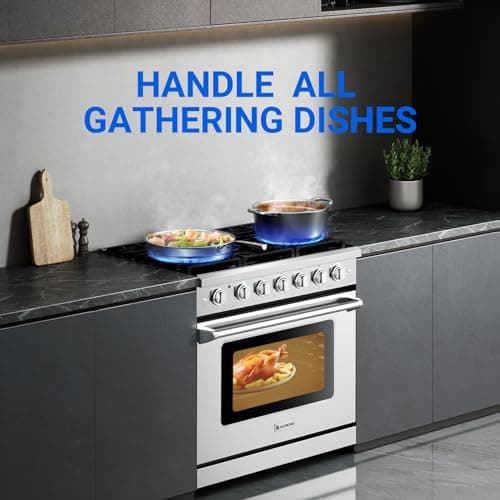 AAOBOSI 36 Inch Front Control Gas Range Oven with 6 Cooktop Burners, 6 Cu. Ft True Convection and Self Clean, Freestanding Stainless Steel Heavy Duty Gas Range Stove with Halogen Light,Large Capacity