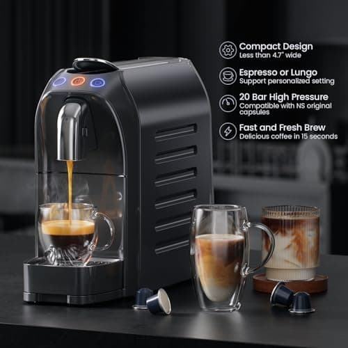 Espresso Capsule Machine Single Serve Coffee Maker Compatible with N Original Pods - 20Bar Barista Pump for Home Espresso & Lungo, Kitchen, Office