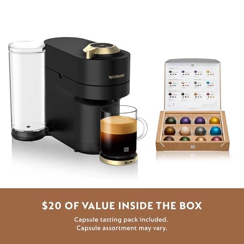 Nespresso Festive Vertuo Pop+ Coffee and Espresso Maker by Breville, Matte Black Gold