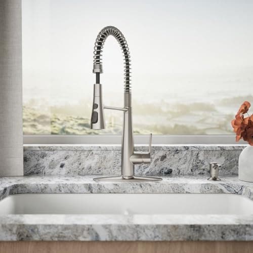 KOHLER K-R22745-SD-VS Semi-Professional Kitchen Faucet with Soap Dispenser/Lotion Dispenser, Commercial Kitchen Sink Faucet with Pull-Down Sprayhead, Vibrant Stainless