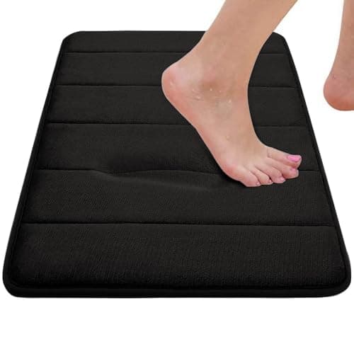 Bathroom Rugs Set Memory Foam Bath Rugs Non-Slip Bath Mat Set 3 Piece,Washable Bathroom Mats,Absorbent Shaggy Rugs Super Soft U-Shaped Toilet Rug,Bahroom Carpets for Bathroom,Tub,Shower（Black）