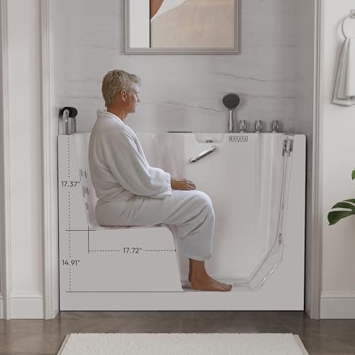 Empava Walk In Tub for Seniors,54" x 30'' Right Drain,12 Air & 13 Whirlpool Massage Jets Bathtub,with built-in Heater,2 Safety Handrail,19.25" Wide Right Outswing Door,Slip-Resistant Floor,Acrylic