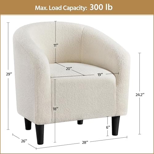 Yaheetech Barrel Chairs, Furry Accent Chairs with Soft Padded Armrest for Living Room Bedroom Waiting Room Office, Set of 2, Ivory