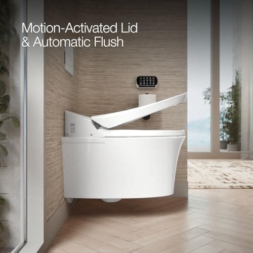 KOHLER 5402-0 Veil Smart Toilet with Auto Open & Close, One-Piece Wall-Hung Elongated Intelligent Bidet Toilet with Heated Seat and Dual-Flush, White