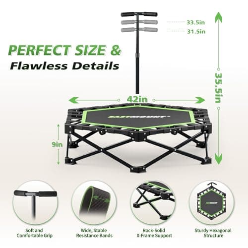 East Mount 42" Folding Fitness Trampoline for Adults, Foldable Mini Trampoline with Handle, Exercise Rebounder, Small Trampoline for Adults, Max Load 440lbs, for Indoor Garden Workout’