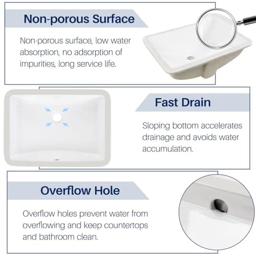 Enbol Bathroom Undermount Sink White Rectangular Ceramic Sink for Bathroom with Overflow - ECU1812 Exterior: 20 5/8" x 14 6/8" x 8 1/8"