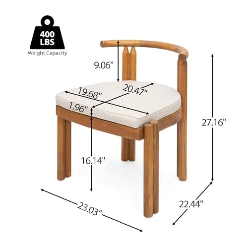 Christopher Knight Home Coves Acacia Wood Outdoor Dining Chair Set of 2 with Cushion, Wood Kitchen Side Chair, Multifunctional Patio Armless Chair, Patio Furniture Set for Outdoor Dining, Teak+ Beige
