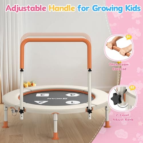BCAN 36'' Toddler Trampoline, ASTM Certified-Foldable Mini Trampolines for Kids Ages 1-6, Adjustable Handle, Safety Pad & Foldable Legs, Baby Trampoline Indoor/Garden, Gift for Boy and Girl