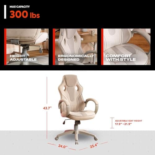 X Rocker PC Computer Gaming Desk Chair with Wheels, College Dorm Room Essentials for Guys and Girls, Adjustable, Ergonomic Office Chair for Gamers