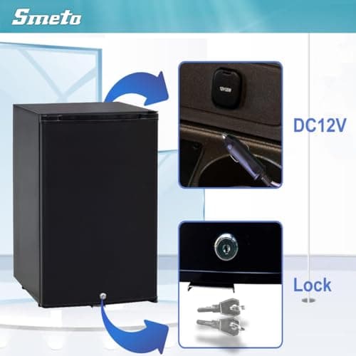 SMETA 12 Volt Refrigerator 12v 1.2 cuft RV Mini Fridge with Lock Truck Refrigerator DC 12V|110V Compact Small Fridge for Freightliner Cascadia Wheeler Trucker Drivers, Camper, Boat, Marine