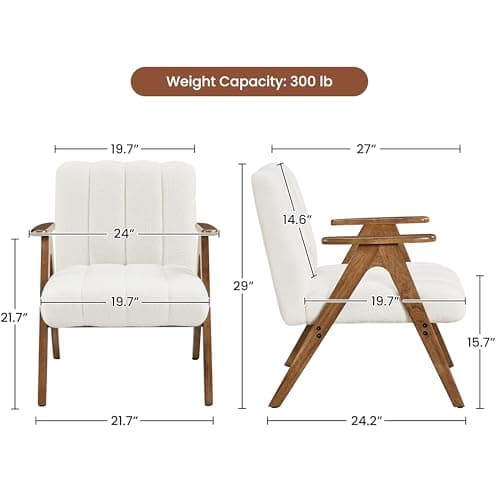 Yaheetech Boucle Fabric Mid Century Accent Chair Set of 2, Modern Upholstered Living Room Chairs with Solid Wood Legs, Reading Armchair for Small Spaces Bedroom