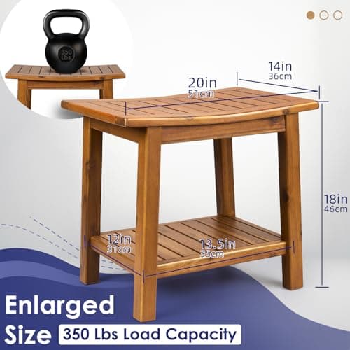 Teak Shower Bench, 20" Solid Wood Shower Stool Waterproof Shower Seat with Storage Shelf for Bathroom, Indoor & Outdoor Use