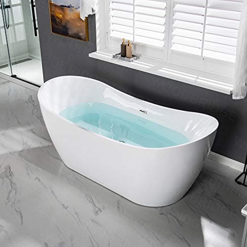 WOODBRIDGE 71"Freestanding White Acylic Soaking Bathtub with Chrome Drain and Overflow,B0017 C