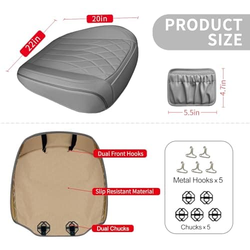2 Pack Leather Front Car Seat Cover Bottom Car Seat, Universal Anti-Slip Driver Car Seat Protectors with Storage Pocket, Waterproof Bottom Auto Seat Cushion Pad Mat for Most Vehicles(Gray)
