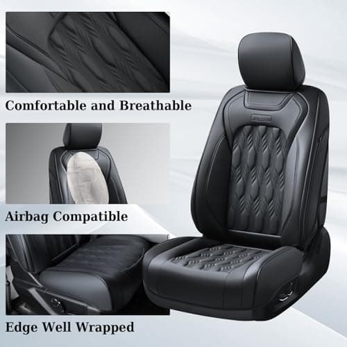 Coverado Fullset Car Seat Covers,Leather Ford F150 Seat Covers Fit for 2015-2025 F150 and 2017-2025 F250 F350 F450 Super Duty Crew Cab XL XLT Lariat King Ranch Platinum (Black)