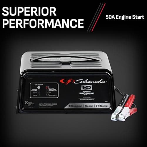 Schumacher Electric 6A Battery Charger and 50A Engine Starter, 4-in-1 Solution for 12V Batteries, Battery Maintainer, 10A Boost, SC1305, for Car, SUV, Truck, and Marine Batteries