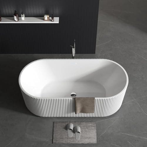 67" Free Standing Tub, Standalone Soaking Pleated Bathtub, Easy Install Freestanding Bathtub, Modern Design for Bathrooms, White