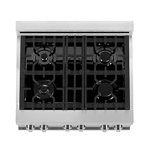 ZLINE 30 Inch 4.0 Cubic Foot Stainless Steel Dual Fuel Range with 4 Burner Porcelain Cooktop, Gas Stove, Cast Iron Grill, and Electric Convection Oven