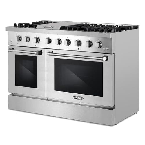 Cosmo COS-DFRL486GK 48 in. Lumin Collection 6.7 cu. ft. Double Oven Dual Fuel Range with 6 Sealed Burners, Rapid Convection, Stainless Steel