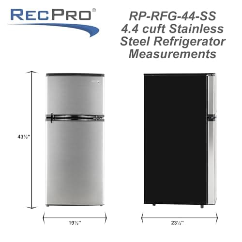 RecPro 4.4 Cu Ft RV Refrigerator | 12V Stainless Steel Fridge with Freezer | Frost-Free, Adjustable Shelves, Built-In Lock, Reversible Door | Off-Grid Ready Camper Fridge with Can Holder