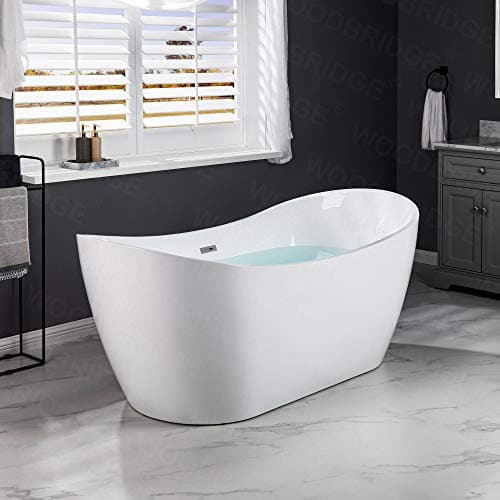 WOODBRIDGE 71"Freestanding White Acylic Soaking Bathtub with Chrome Drain and Overflow,B0017 C