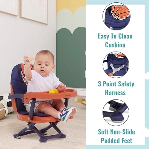 Dream On Me Munch N Go Booster Seat for Dining Table, Lightweight Compact Fold Travel Booster Seat, 3-in-1 Convertible, Four Level Height Adjustment and Easy Tray Removal