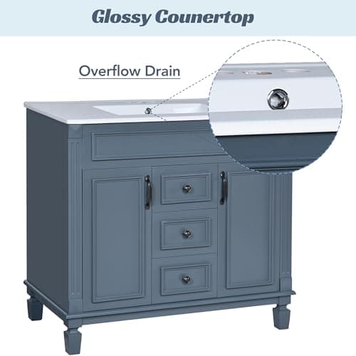 Merax 36" Bathroom Vanity with Sink, 36" Bathroom Vanity Cabinet with Matching Mirror Medicine Cabinet, Bathroom Storage Set (Blue)