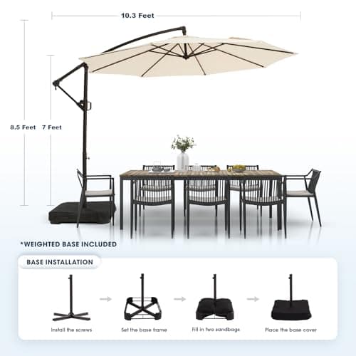 wikiwiki 10ft Patio Umbrella with Base Included, Outdoor Offset Cantilever Umbrella, Infinite Tilt, Crank and Cross Base, Beige