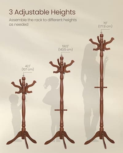 VASAGLE Coat Stand, Solid Wood Freestanding Coat Rack with 11 Hooks, Hall Tree for Bags, Purses, Hats, for Entryway, Hallway, Rubberwood, Caramel Brown URCR05WN