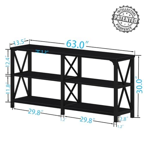IBF Black Console Table, Modern Industrial Sofa Table with 3 Tier Storage Shelves, Farmhouse Wooden Metal Entryway Table for Living Room, Hallway, or Foyer, Black Oak, 63 Inch